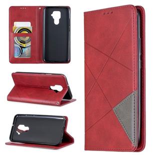 For Huawei Mate 30 Lite Rhombus Texture Horizontal Flip Magnetic Leather Case with Holder & Card Slots(Red)