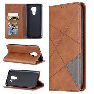 For Huawei Mate 30 Lite Rhombus Texture Horizontal Flip Magnetic Leather Case with Holder & Card Slots(Brown)