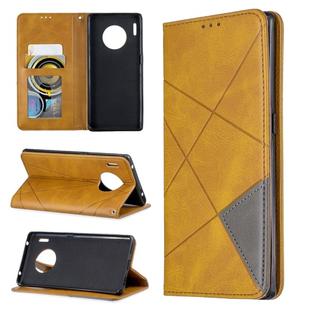 For Huawei Mate 30 Pro Rhombus Texture Horizontal Flip Magnetic Leather Case with Holder & Card Slots(Yellow)
