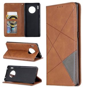 For Huawei Mate 30 Pro Rhombus Texture Horizontal Flip Magnetic Leather Case with Holder & Card Slots(Brown)