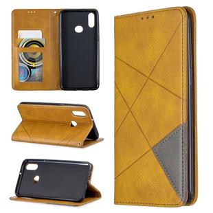 For Galaxy A10s Rhombus Texture Horizontal Flip Magnetic Leather Case with Holder & Card Slots(Yellow)