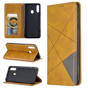 For Galaxy A20s Rhombus Texture Horizontal Flip Magnetic Leather Case with Holder & Card Slots(Yellow)