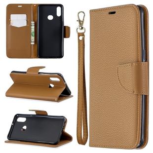 For Galaxy A10s Litchi Texture Pure Color Horizontal Flip PU Leather Case with Holder & Card Slots & Wallet & Lanyard(Brown)