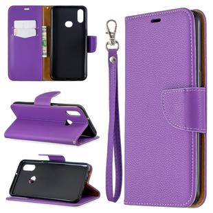 For Galaxy A10s Litchi Texture Pure Color Horizontal Flip PU Leather Case with Holder & Card Slots & Wallet & Lanyard(Purple)