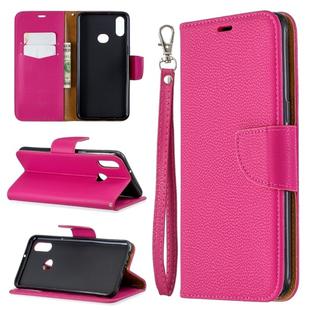 For Galaxy A10s Litchi Texture Pure Color Horizontal Flip PU Leather Case with Holder & Card Slots & Wallet & Lanyard(Rose Red)