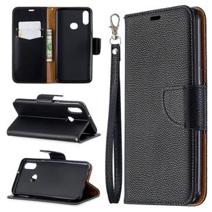 For Galaxy A10s Litchi Texture Pure Color Horizontal Flip PU Leather Case with Holder & Card Slots & Wallet & Lanyard(Black)
