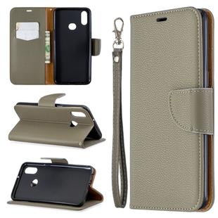 For Galaxy A10s Litchi Texture Pure Color Horizontal Flip PU Leather Case with Holder & Card Slots & Wallet & Lanyard(Grey)
