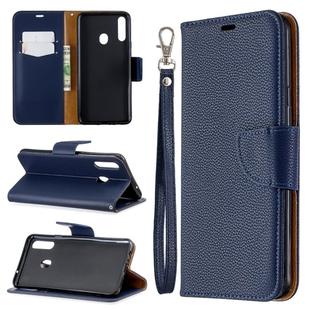 For Galaxy A20s Litchi Texture Pure Color Horizontal Flip PU Leather Case with Holder & Card Slots & Wallet & Lanyard(Dark Blue)