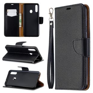 For Galaxy A20s Litchi Texture Pure Color Horizontal Flip PU Leather Case with Holder & Card Slots & Wallet & Lanyard(Black)
