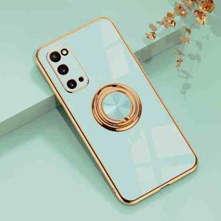 For Samsung Galaxy S20 6D Electroplating Full Coverage Silicone Protective Case with Magnetic Ring Holder(Light Cyan)
