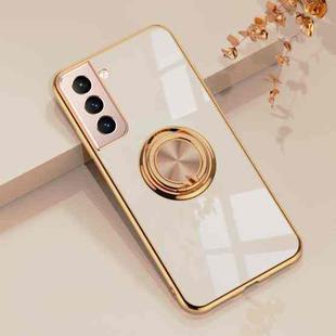 For Samsung Galaxy S21+ 5G 6D Electroplating Full Coverage Silicone Protective Case with Magnetic Ring Holder(Light Pink)