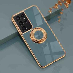 For Samsung Galaxy S21 Ultra 5G 6D Electroplating Full Coverage Silicone Protective Case with Magnetic Ring Holder(Grandma Ash)