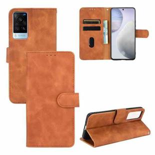 For vivo X60 5G Solid Color Skin Feel Magnetic Buckle Horizontal Flip Calf Texture PU Leather Case with Holder & Card Slots & Wallet(Brown)