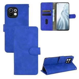 For Xiaomi Mi 11 Solid Color Skin Feel Magnetic Buckle Horizontal Flip Calf Texture PU Leather Case with Holder & Card Slots & Wallet(Blue)