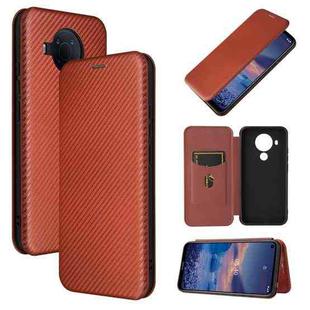 For Nokia 5.4 Carbon Fiber Texture Horizontal Flip TPU + PC + PU Leather Case with Card Slot(Brown)