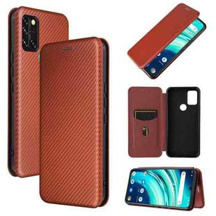 For UMIDIGI A9 Pro Carbon Fiber Texture Horizontal Flip TPU + PC + PU Leather Case with Card Slot(Brown)