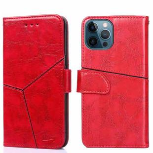 For iPhone 12 Pro Geometric Stitching Horizontal Flip TPU + PU Leather Case with Holder & Card Slots & Wallet(Red)