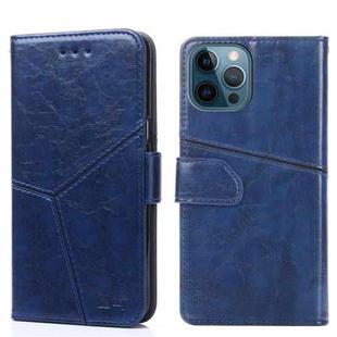 For iPhone 12 Pro Geometric Stitching Horizontal Flip TPU + PU Leather Case with Holder & Card Slots & Wallet(Blue)