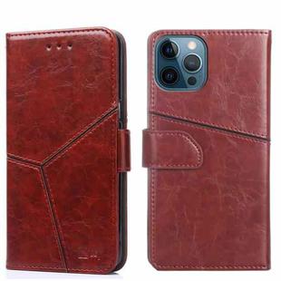 For iPhone 12 Pro Geometric Stitching Horizontal Flip TPU + PU Leather Case with Holder & Card Slots & Wallet(Dark Brown)