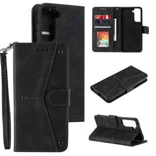 For Samsung Galaxy S21 5G Stitching Calf Texture Horizontal Flip Leather Case with Holder & Card Slots & Wallet(Black)