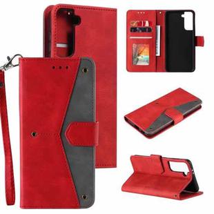 For Samsung Galaxy S21 5G Stitching Calf Texture Horizontal Flip Leather Case with Holder & Card Slots & Wallet(Red)