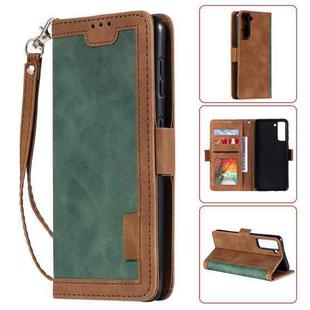 For Samsung Galaxy S21 Ultra 5G Retro Splicing Horizontal Flip Leather Case with Card Slots & Holder & Wallet(Green)