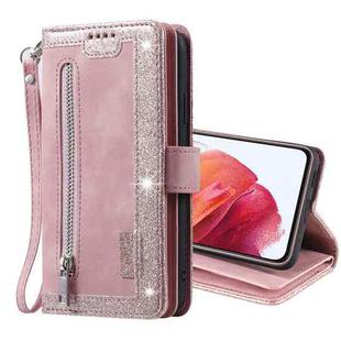 For Samsung Galaxy S21 5G Nine Card Zipper Bag Horizontal Flip Leather Case With Holder & Card Slots & Photo Frame & Wallet(Pink)