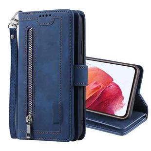 For Samsung Galaxy S21 5G Nine Card Zipper Bag Horizontal Flip Leather Case With Holder & Card Slots & Photo Frame & Wallet(Blue)