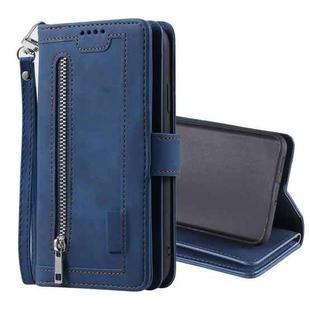 For Samsung Galaxy S21+ 5G Nine Card Zipper Bag Horizontal Flip Leather Case With Holder & Card Slots & Photo Frame & Wallet(Blue)