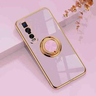 For OPPO Find X2 Pro 6D Electroplating Full Coverage Silicone Protective Case with Magnetic Ring Holder(Light Purple)