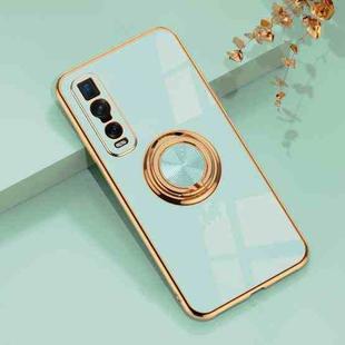 For OPPO Find X2 Pro 6D Electroplating Full Coverage Silicone Protective Case with Magnetic Ring Holder(Light Cyan)