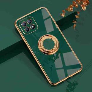 For OPPO Reno4 SE 6D Electroplating Full Coverage Silicone Protective Case with Magnetic Ring Holder(Dark Green)