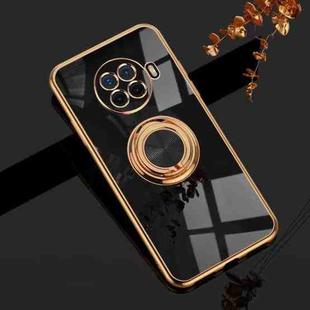 For OPPO Reno Ace2 6D Electroplating Full Coverage Silicone Protective Case with Magnetic Ring Holder(Black)