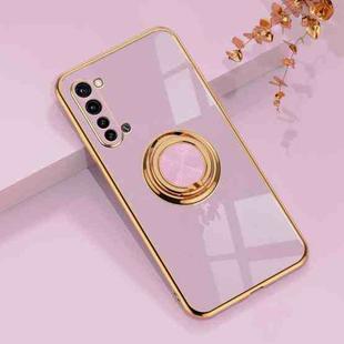 For OPPO Reno3 6D Electroplating Full Coverage Silicone Protective Case with Magnetic Ring Holder(Light Purple)