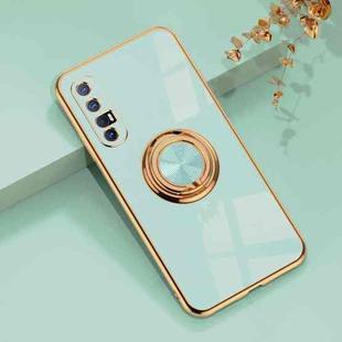 For OPPO Reno3 Pro 6D Electroplating Full Coverage Silicone Protective Case with Magnetic Ring Holder(Light Cyan)