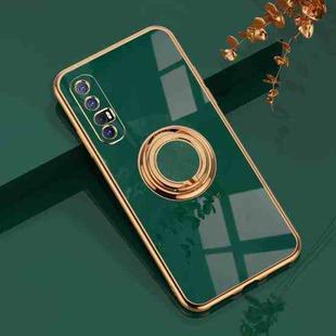 For OPPO Reno3 Pro 6D Electroplating Full Coverage Silicone Protective Case with Magnetic Ring Holder(Dark Green)