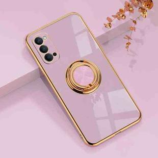 For OPPO Reno4 6D Electroplating Full Coverage Silicone Protective Case with Magnetic Ring Holder(Light Purple)