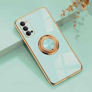 For OPPO Reno4 6D Electroplating Full Coverage Silicone Protective Case with Magnetic Ring Holder(Light Cyan)