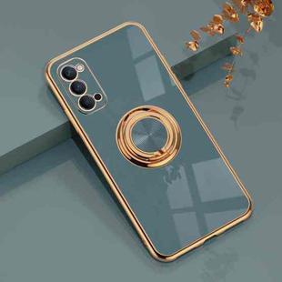 For OPPO Reno4 6D Electroplating Full Coverage Silicone Protective Case with Magnetic Ring Holder(Grey)