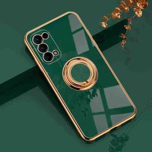 For OPPO Reno5 6D Electroplating Full Coverage Silicone Protective Case with Magnetic Ring Holder(Dark Green)