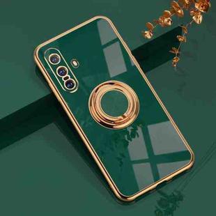 For vivo X30 6D Electroplating Full Coverage Silicone Protective Case with Magnetic Ring Holder(Dark Green)