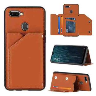 For OPPO A7 / A5s / A12 Skin Feel PU + TPU + PC Back Cover Shockproof Case with Card Slots & Holder & Photo Frame(Brown)