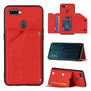 For OPPO A7 / A5s / A12 Skin Feel PU + TPU + PC Back Cover Shockproof Case with Card Slots & Holder & Photo Frame(Red)