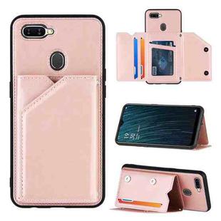 For OPPO A7 / A5s / A12 Skin Feel PU + TPU + PC Back Cover Shockproof Case with Card Slots & Holder & Photo Frame(Rose Gold)
