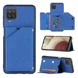 For Samsung Galaxy A12 Skin Feel PU + TPU + PC Back Cover Shockproof Case with Card Slots & Holder & Photo Frame(Royal Blue)