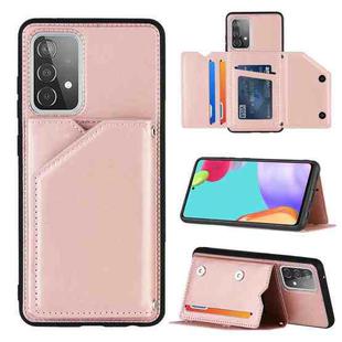 For Samsung Galaxy A52 5G / 4G Skin Feel PU + TPU + PC Back Cover Shockproof Case with Card Slots & Holder & Photo Frame(Rose Gold)