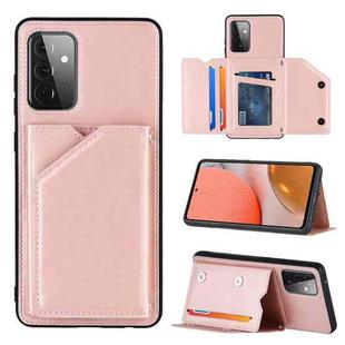 For Samsung Galaxy A72 5G / 4G Skin Feel PU + TPU + PC Back Cover Shockproof Case with Card Slots & Holder & Photo Frame(Rose Gold)