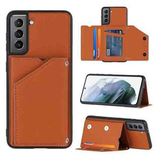 For Samsung Galaxy S21 5G Skin Feel PU + TPU + PC Back Cover Shockproof Case with Card Slots & Holder & Photo Frame(Brown)