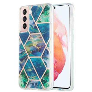 For Samsung Galaxy S21 5G 3D Electroplating Marble Pattern TPU Protective Case(Blue Green)
