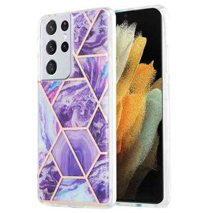 For Samsung Galaxy S21 Ultra 5G 3D Electroplating Marble Pattern TPU Protective Case(Dark Purple)